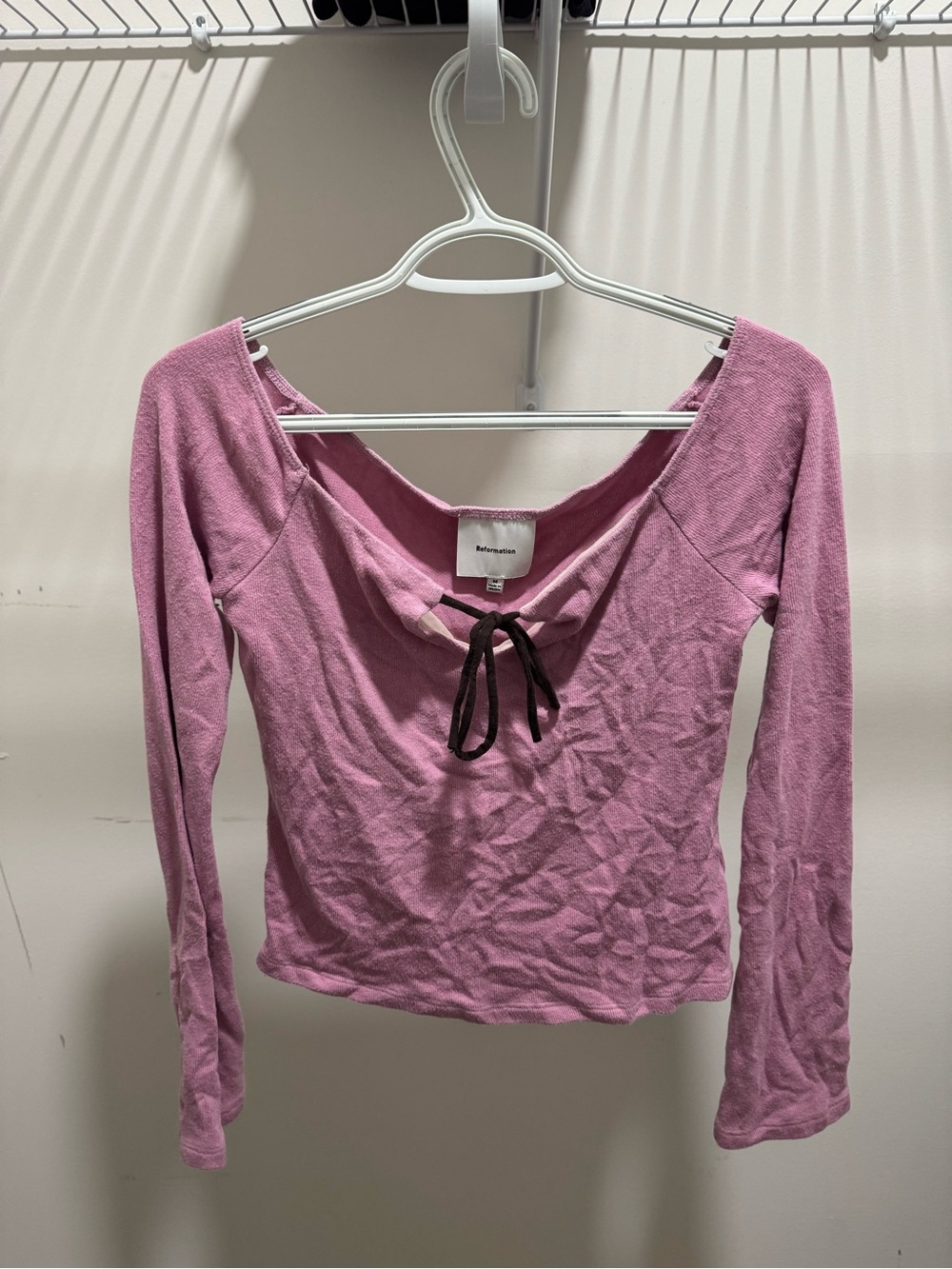 Reformation Off The Shoulder Long-Sleeve Tie-Front Top